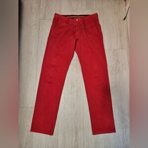 Women's Red Slim Straight Chino Denim Pants